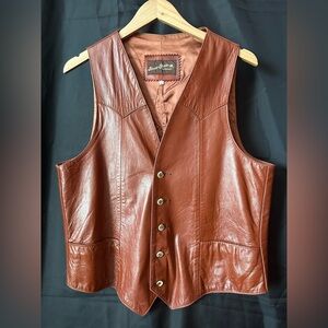 VTG Beau Geste Leather Vest Men’s 42 Brown Leather Cowboy Country Western Rodeo